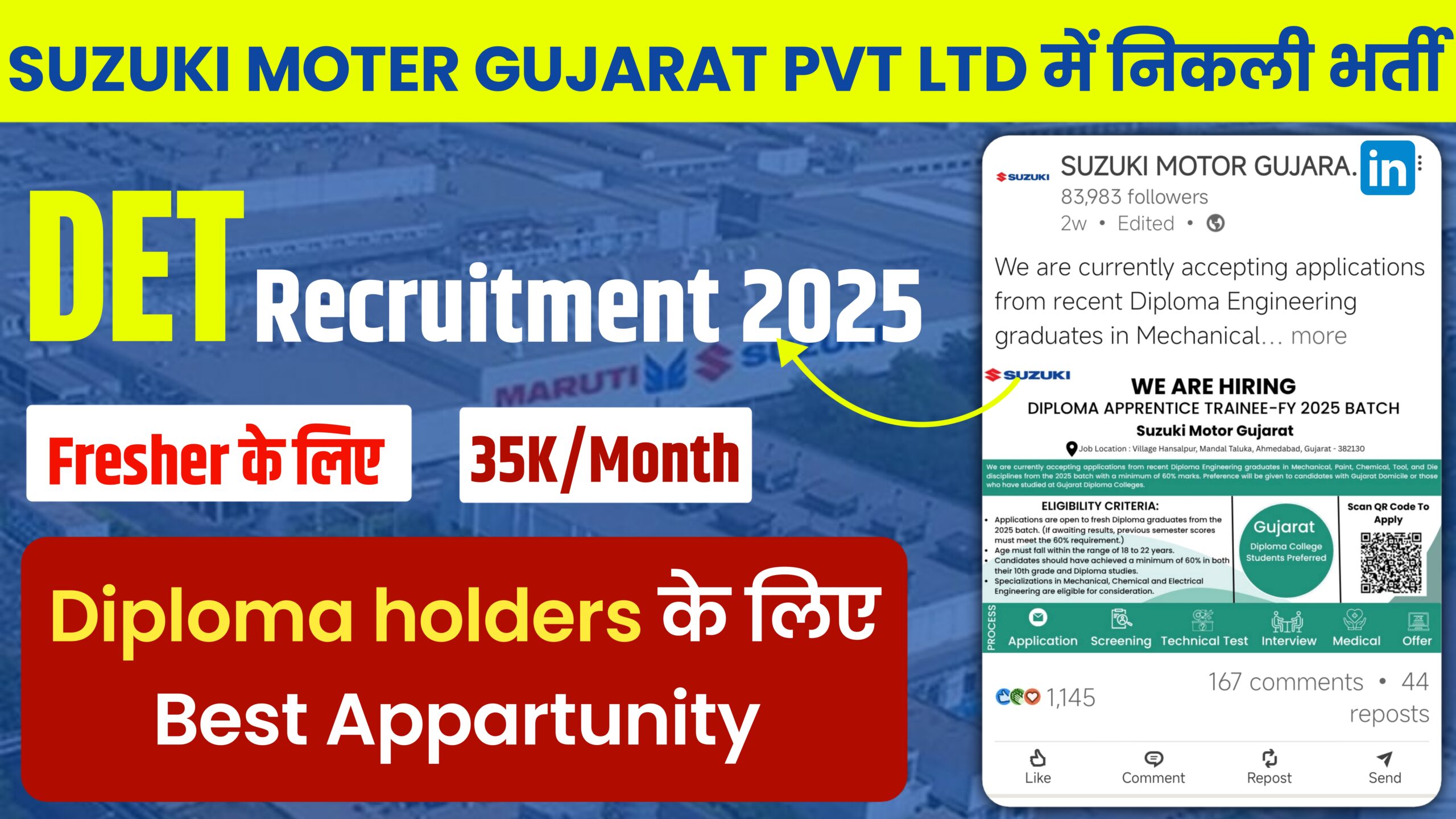 Suzuki Motor Gujarat Pvt. Ltd. DET & GET Jobs 2025