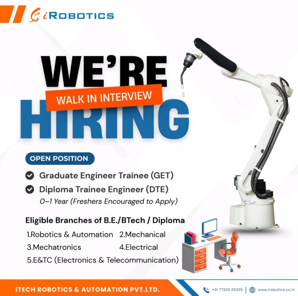 iTech Robotics & Automation Pvt. Ltd. में DET और GET की भर्ती 2025